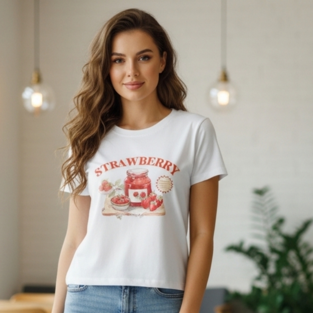 Shein Strawberry Jam Baby Tee White Small